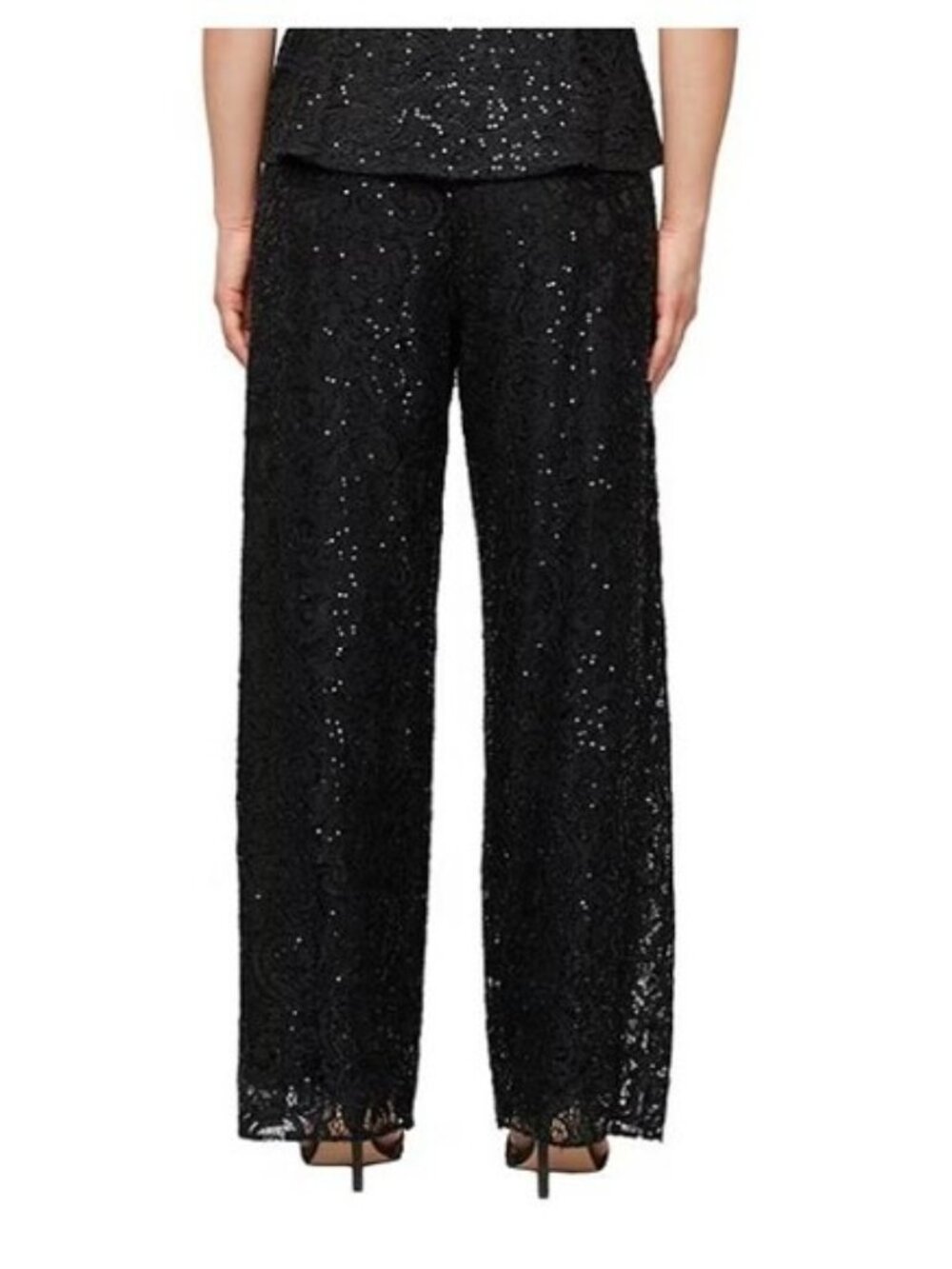 Alex Evenings Women BLACK Sequin Lace Wide legs Pant Sequin Size small